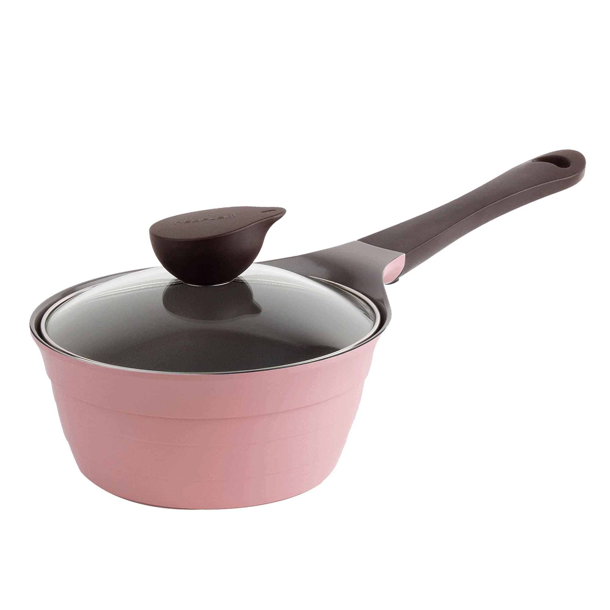 Eela Covered Saucepan with Glass Lid, Steam Releasing Knob and Bakelite Handle, 1.5-Quart, Pink
