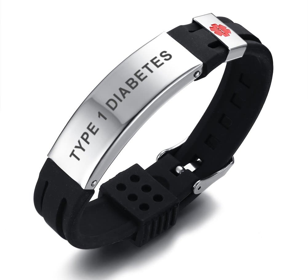 Custom Engraving Stainless Steel & Black Silicone Belt Buckle Adjustable Medical Alert ID Bracelets Band for Men Boy