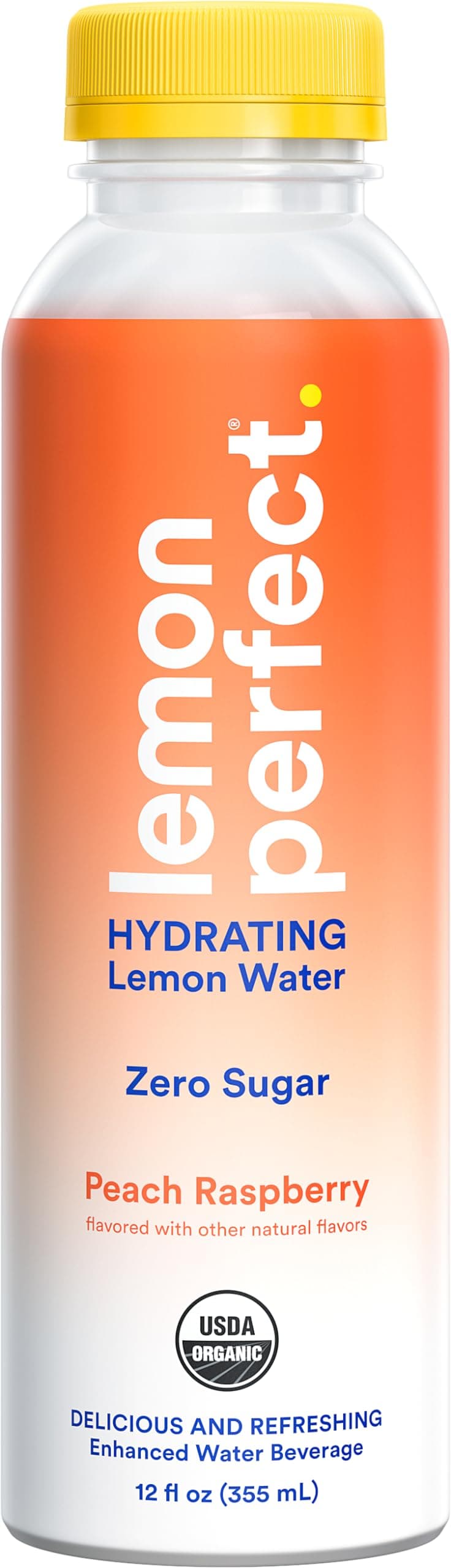 Lemon Perfect, Hydrating Organic Lemon Water, Zero Sugar, Flavored Water, Squeezed from Real Fruit, Plastic Neutral, No Artificial Ingredients, Peach Raspberry 12 FL Oz