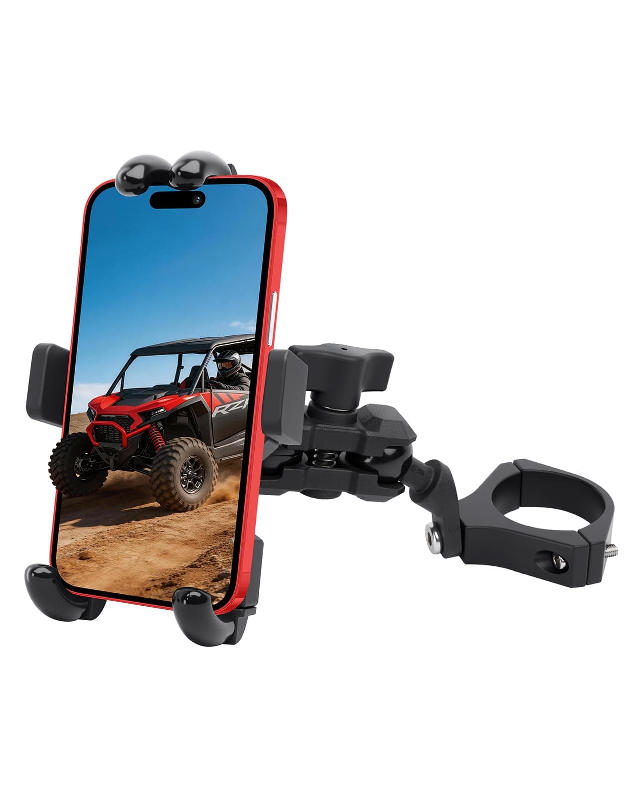 UTV Phone Mount - 360 Adjustable Heavy Duty Phone Holder Fit for 1.75 to 2 Inch UTV Roll Bar Compatible with Can-Am Maverick X3/ RZR/Ranger/Talon Pioneer 1000 for 4.0 Inch to 7.2 Inch Cell Phone