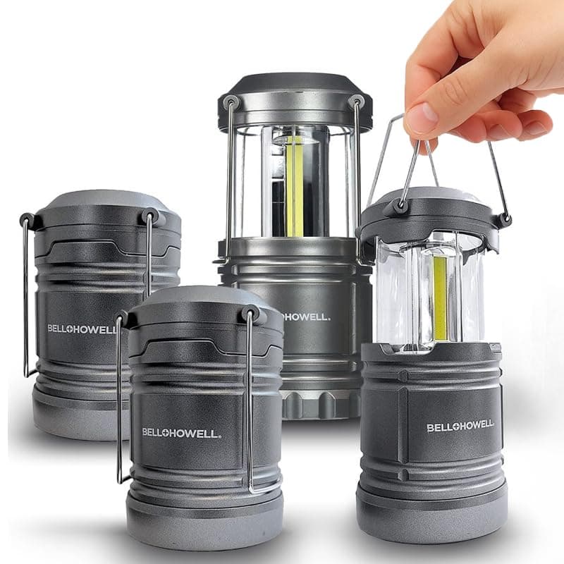Bell+Howell 4 Pk Multipurpose Camping Lanterns for Power Outage, Emergency Home Failure, Collapsible, Battery Powered, Extremely Bright LED Lights, Lightweight & Easy to Carry, Waterproof IP65
