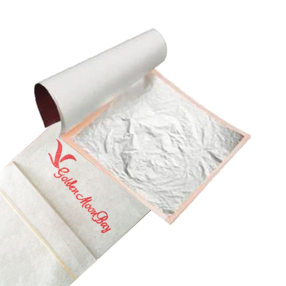 GoldenMoonBay Genuine Silver Leaf Sheets Gilding, Suitable for Arts, Crafts, Sculptures, Framing, Design Projects & Decorations, (Not Edible), Size of each Sheet: 1.9" x 1.9" | (100 Sheets)