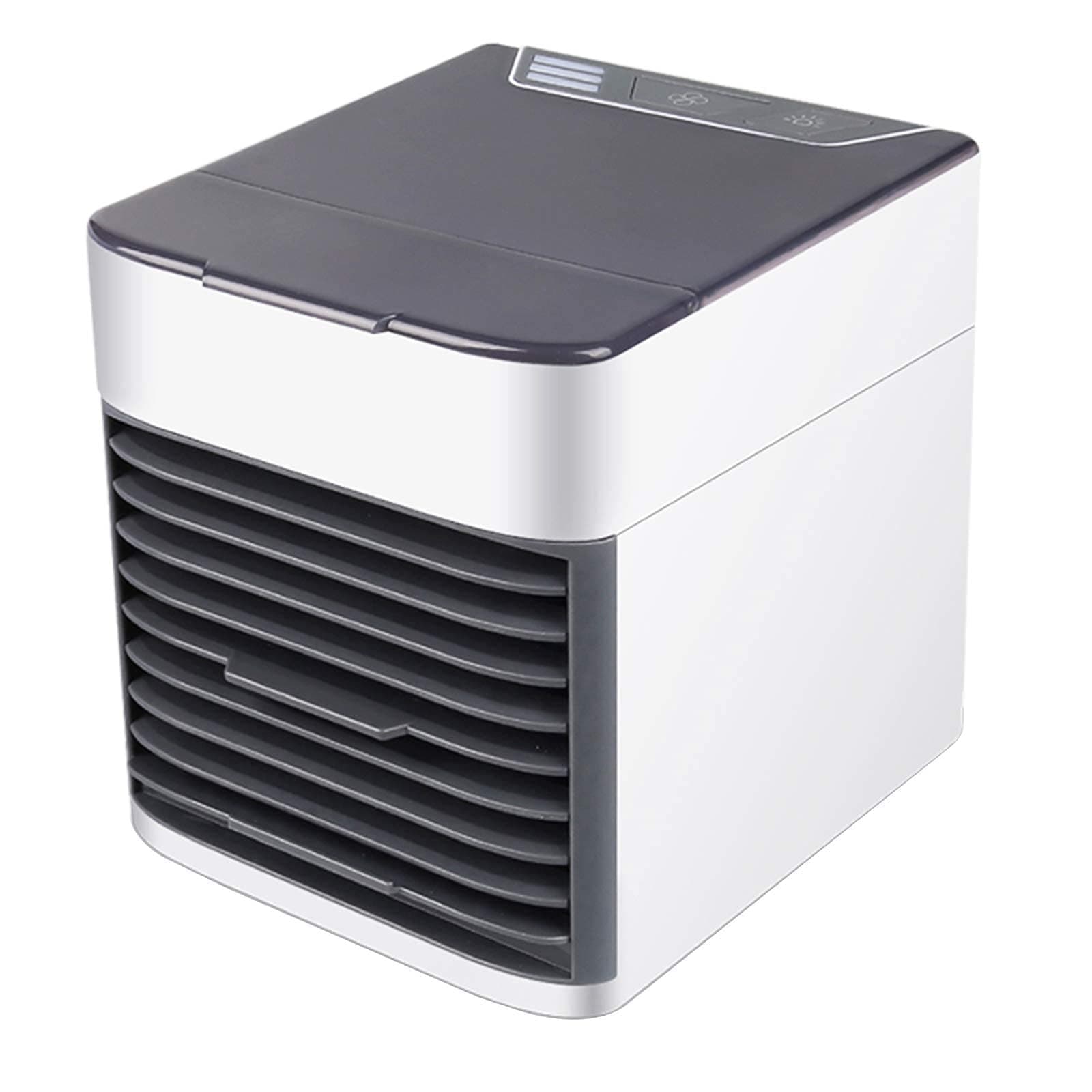 Portable Air Conditioner Fan，Air Cooler, Humidifier and Purifier 3-in-1 USB Desktop Air conditioner with Waterbox, 7 Color LED Night Light and 3 Fan Speed for Office Home Travel