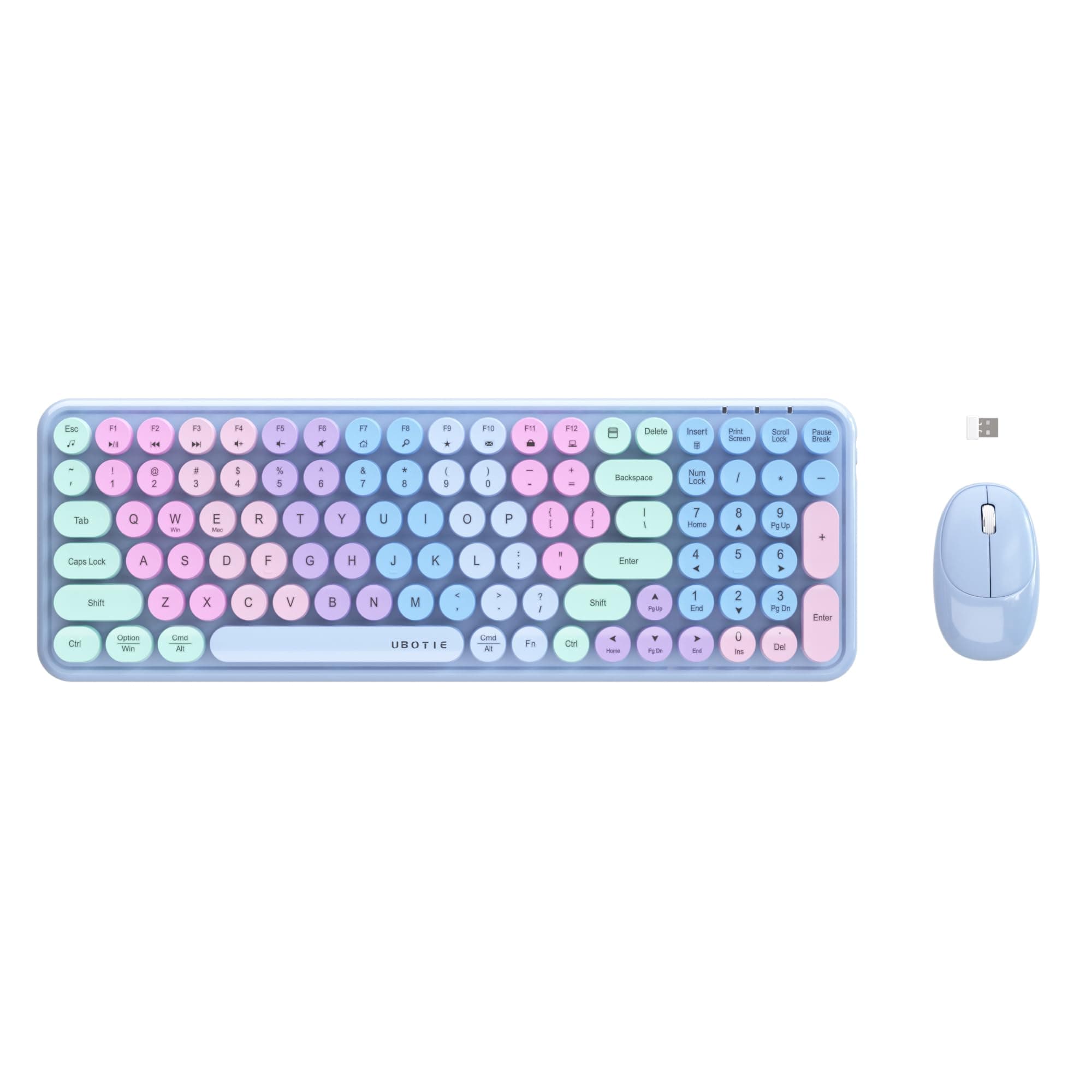 Wireless Keyboards and Mouse Combos, UBOTIE Colorful Gradient Rainbow Color Retro Typewriter Flexible Keyboard, 2.4GHz Connection and Optical Mouse(Purple Rainbow)