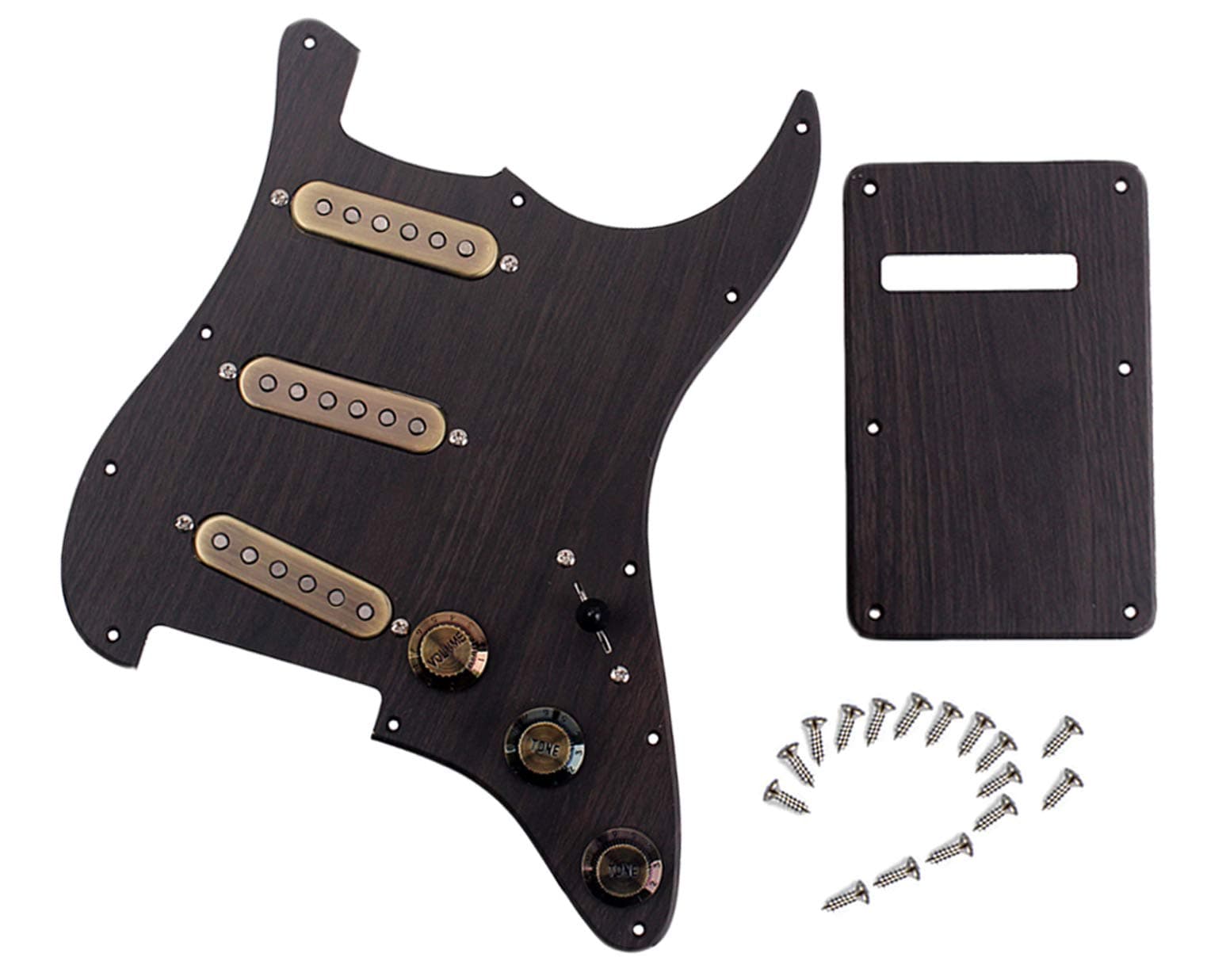 Prewired-Loaded Pickguard Alnico V Pickups,Electric Guitar Scratchplate with Backplate, Rosewood Grain Scratch Guard with 5-way Pickup Selector Switch and Push Pull Switch for Fender Strat