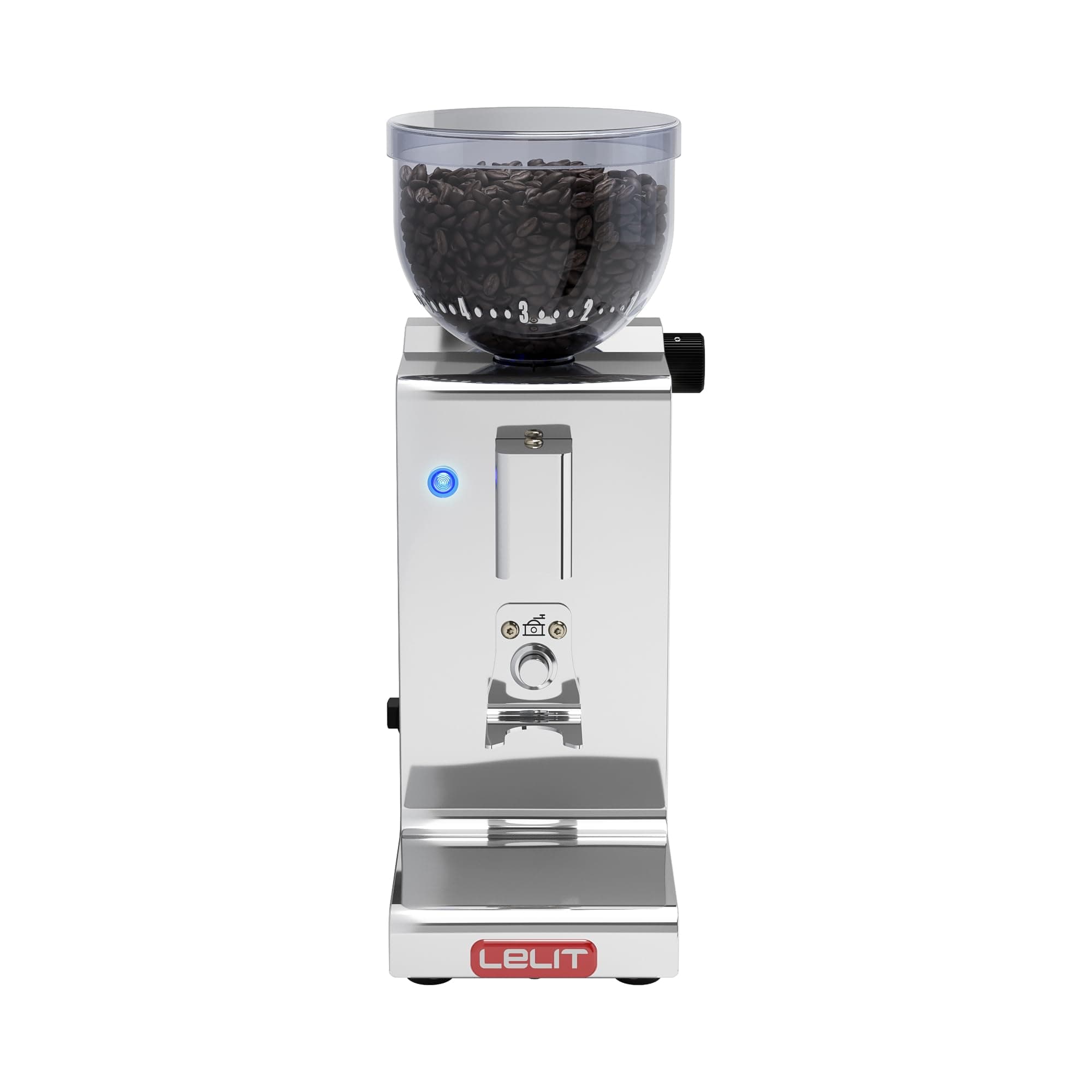 LELIT Fred PL044MMT, prosumer on-Demand Coffee Grinder with Ø 38 mm conical Burrs, seattable Grinding time, Stainless Steel, 200 W, Silver