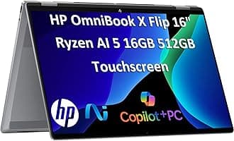 HP OmniBook X Flip 16 (Next Gen Envy 16 x360) 2-in-1 Touchscreen Laptop (16" FHD+, AMD Ryzen AI 5 340 (> Intel i7-1355U), 16GB DDR5, 512GB SSD) AI Copilot+ PC for Creator, Designer, Win 11 Home