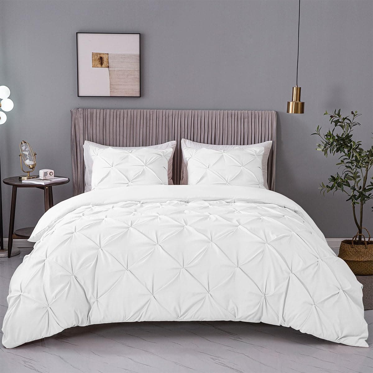 ASHLEYRIVER 3 Piece King Duvet Cover with Zipper&Corner Ties 100% 120g Microfiber White King Duvet Cover Set(King White)