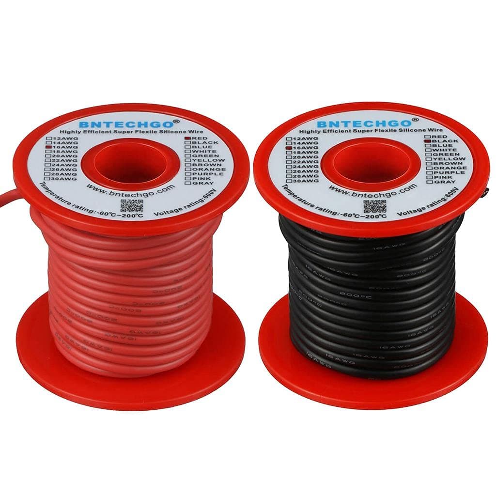 BNTECHGO 16 Gauge Silicone Wire Spool red and Black Each 50ft Flexible 16 AWG Stranded Tinned Copper Wire