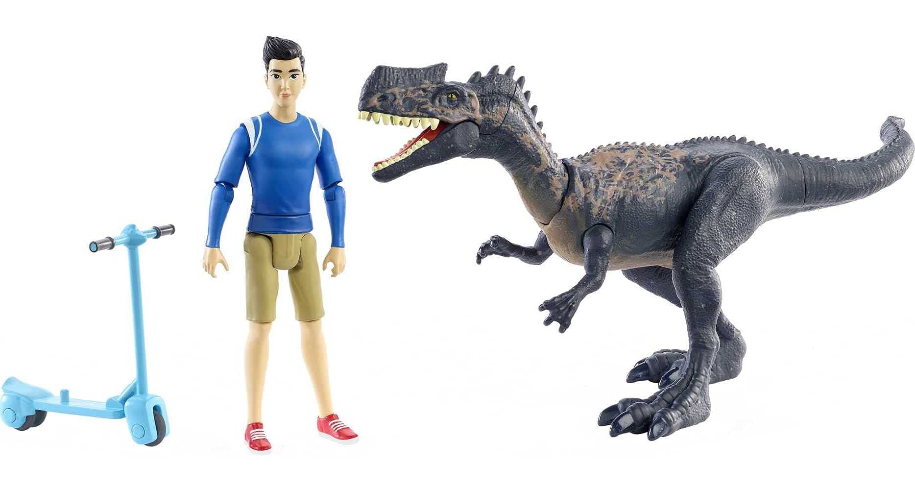 Jurassic World Human & Dino Pack Kenji & Monolophosaurus Action Figures, Segway Accessory, Camp Cretaceous Movable Joints & Authentic Sculpt, Kids Gift Ages 4 Year & Older