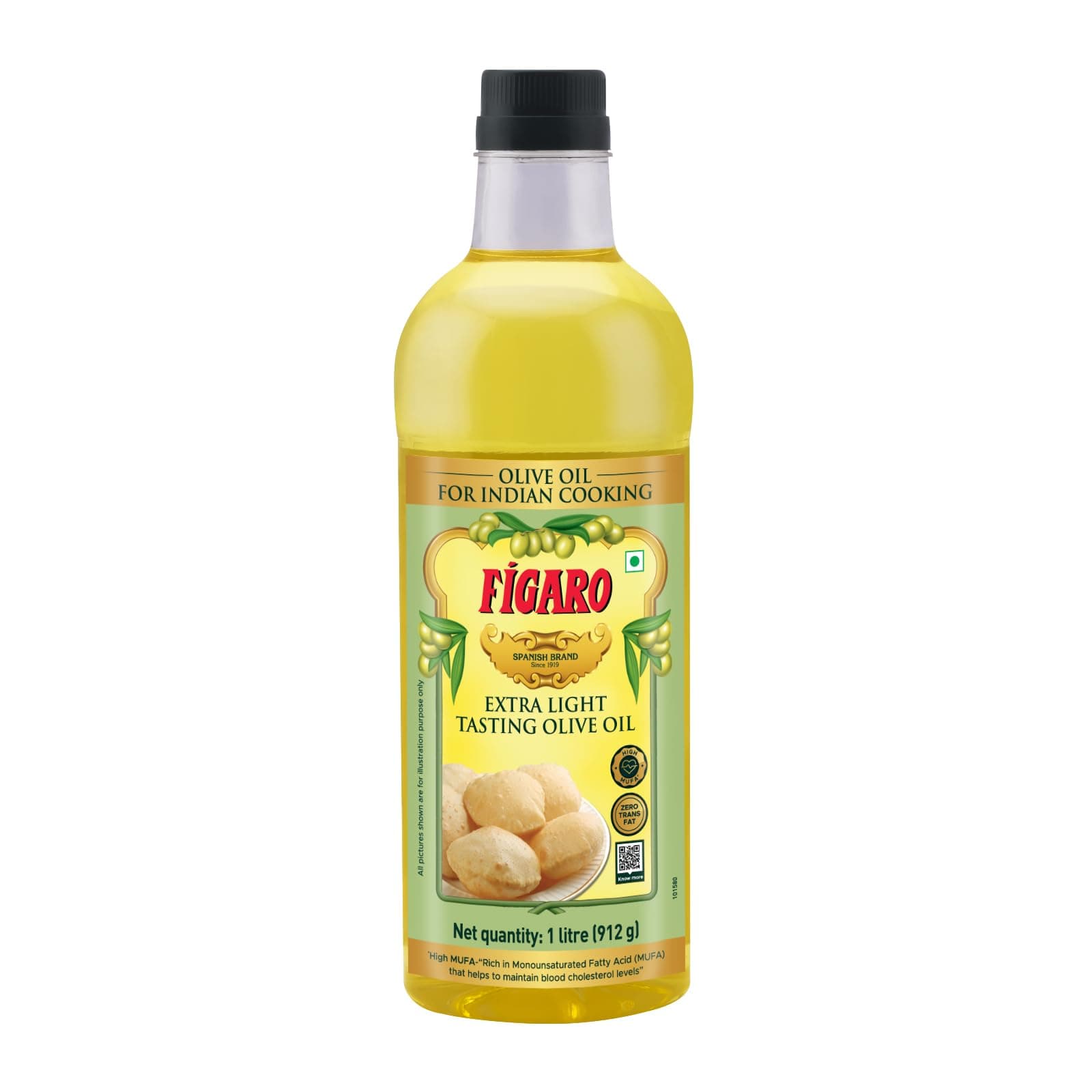 Figaro Extra Light Tasting Olive Oil- Ideal for All Indian Cooking- Suitable for Deep Frying- Imported from Spain- 1L
