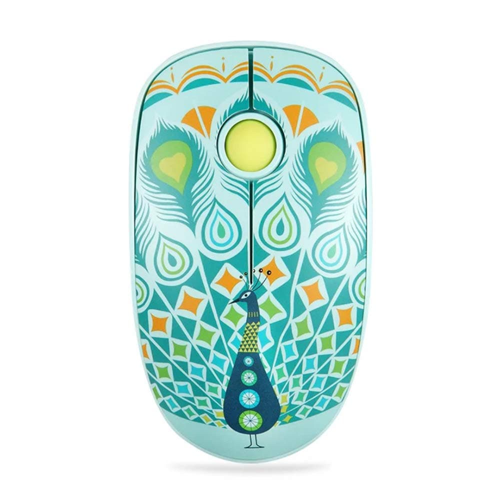 FD V8 Wireless Mouse Battery Included, 2.4G Cute Colorful Animal Slim Silent Travel Cordless Mouse Optical Designed Mice with Nano Receiver Compatible for Laptop Computer PC Chromebook (Green Peacock)