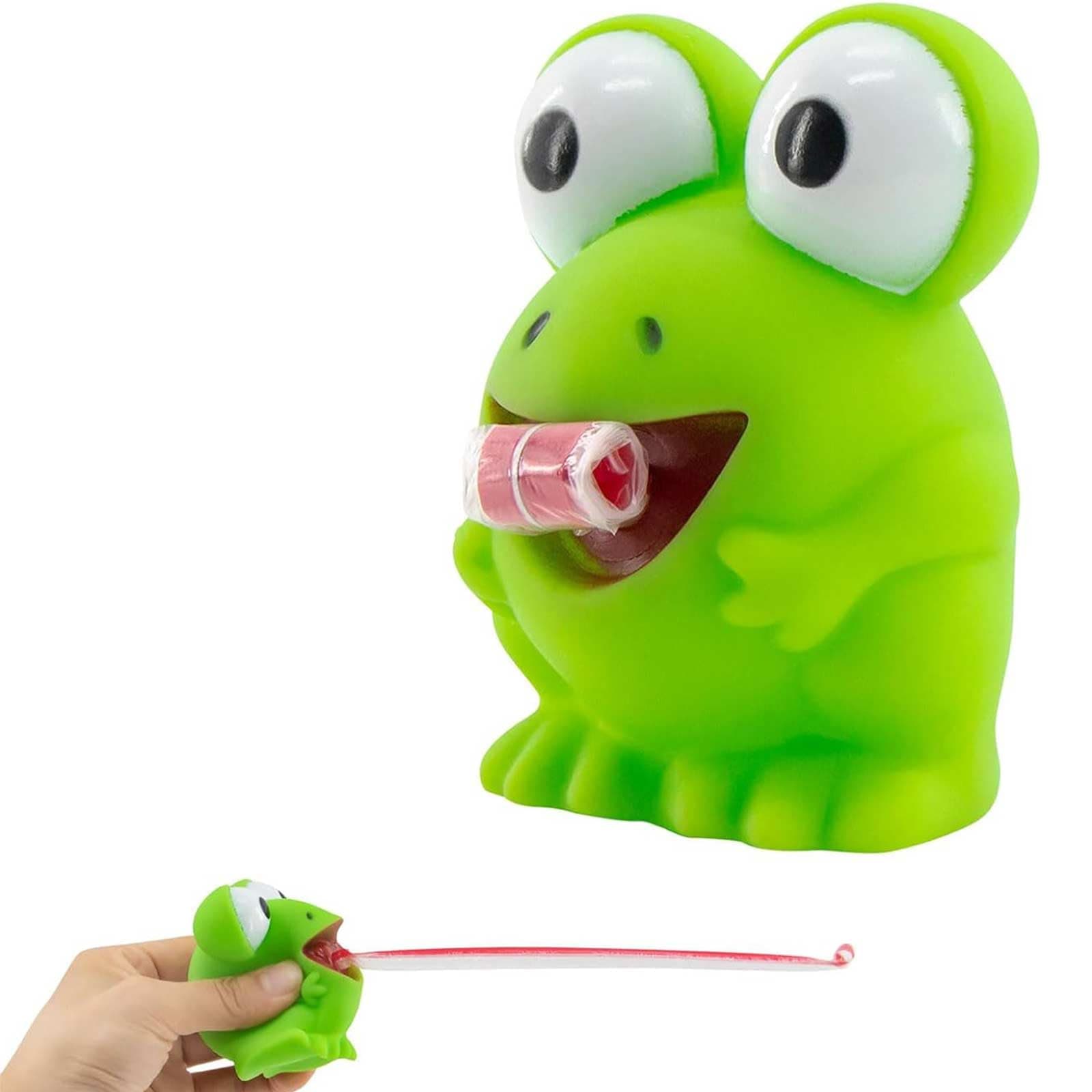 Fun frog squeeze stress-relief toys, plastic pop-up tongue frog toys, adult desk fidget pet toys