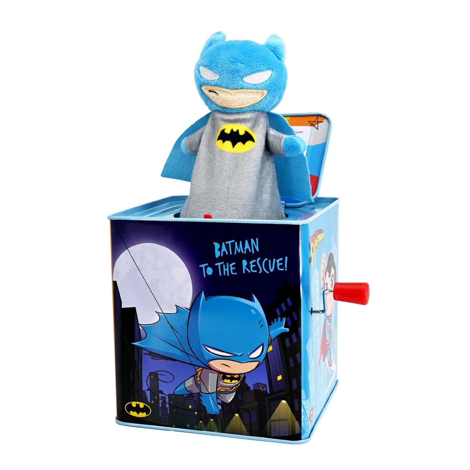 Kids Preferred DC Comics The Batman Jack in The Box Musical Toys for Babies and Toddlers, Plays “Pop Goes The Weasel” The Dark Knight Springs Out from A Colorful Box