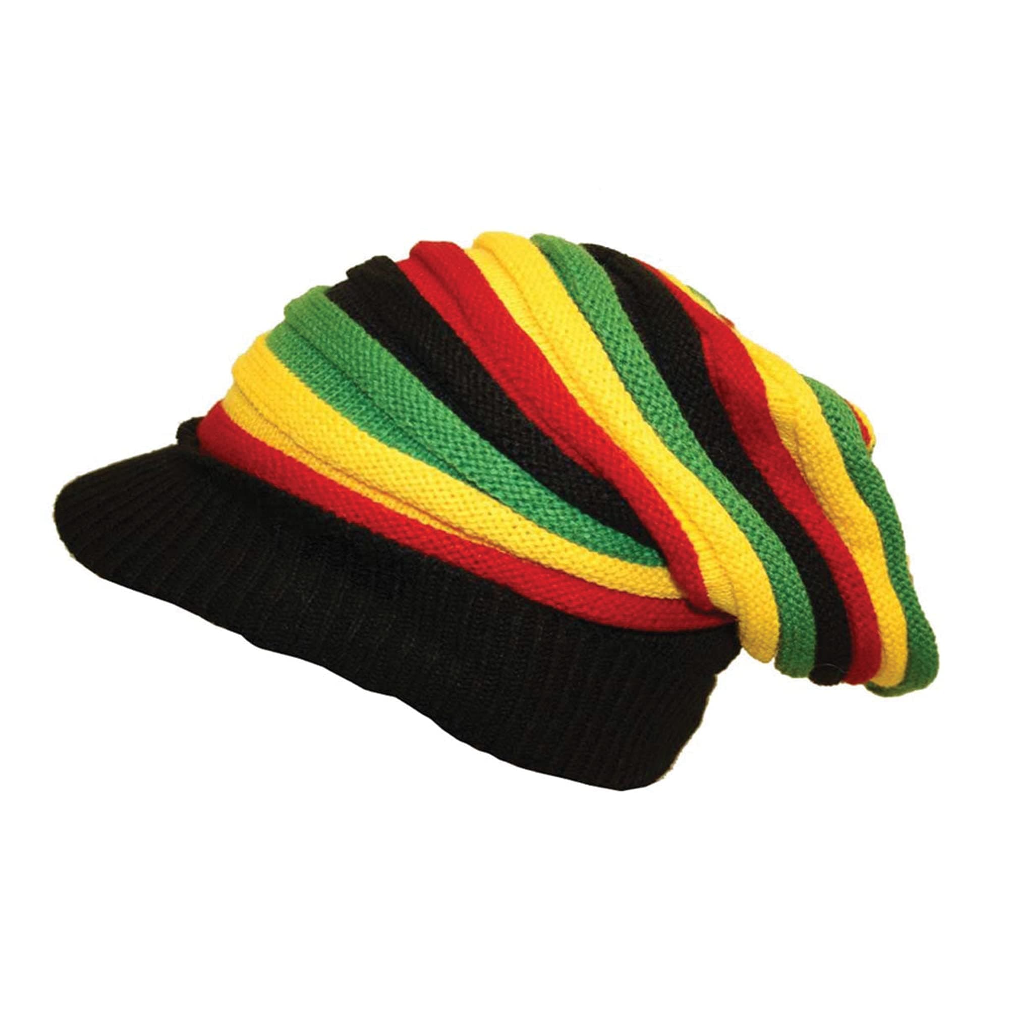 Bob Marley Style Hat Rasta Reggae Knitted Slouch Beanie Long with Peak New in Ba Black