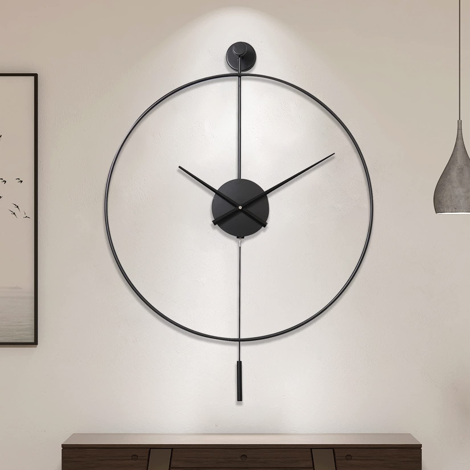 Classical Large Decorative Wall Clock with Pendulum, Modern Non-Ticking Silent Metal Wall Clocks for Living Room, Bedroom, Study, Office,20‘’