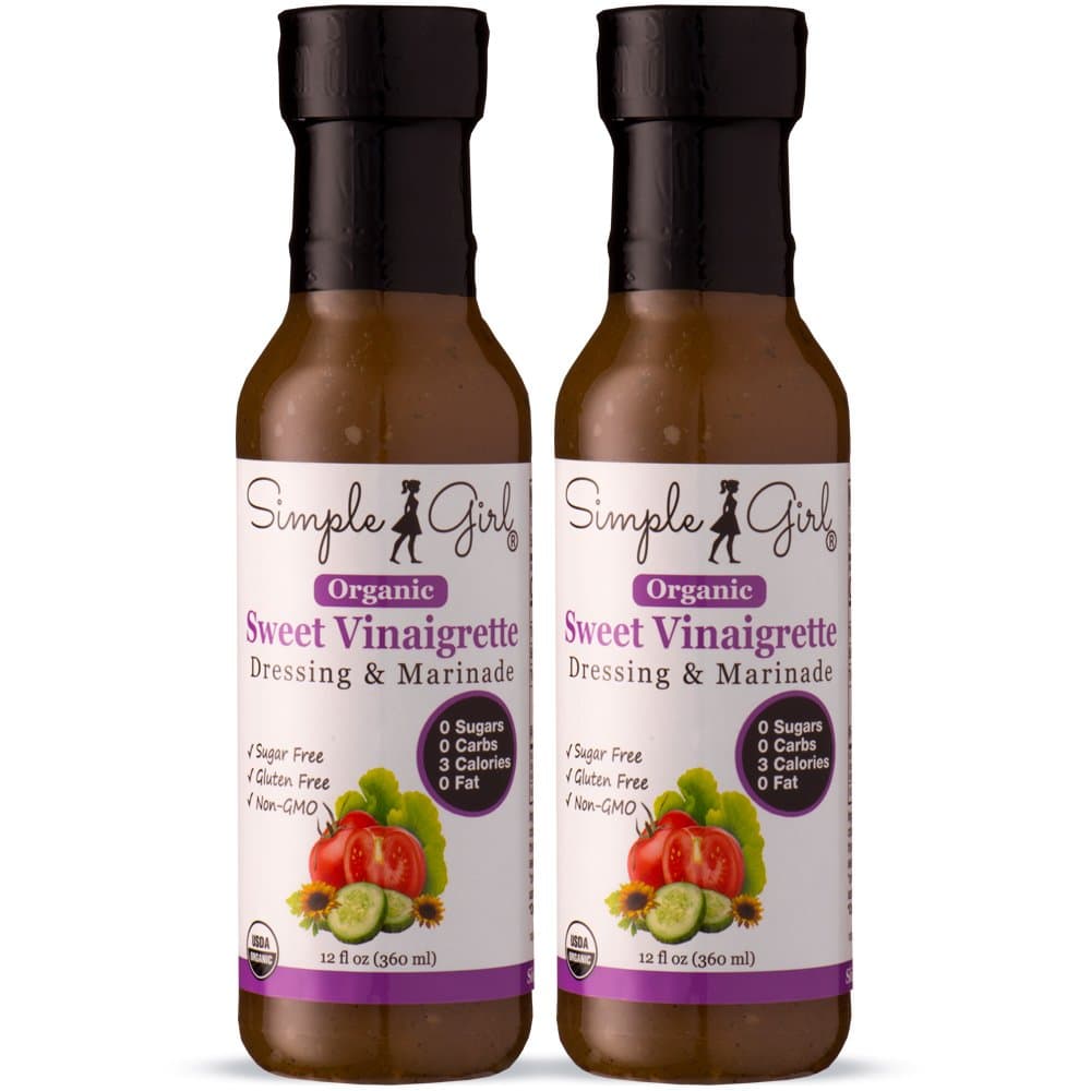 Organic Sweet Vinaigrette Sugar-Free Salad Dressing - 2 Bottles - 12 oz - Certified Organic - Kosher - Gluten Free - Vegan - Carb Free - Fat Free - Low Calorie Diet Friendly