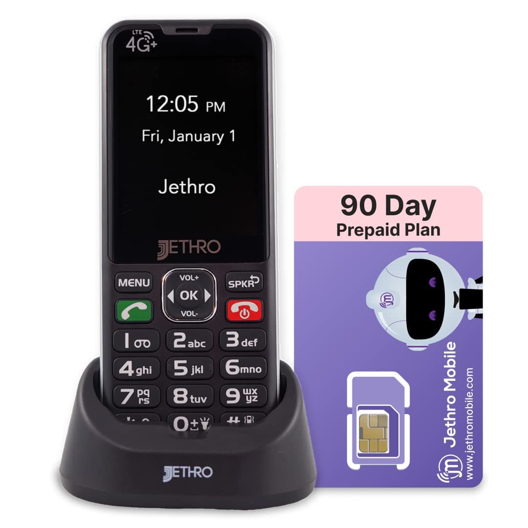 Jethro SC490 4G Big Button Phone, Unlocked Cell Phone for Seniors, Elderly & Older Adults with Unlimited Prepaid Plan: Talk & Text Only (3-Months)