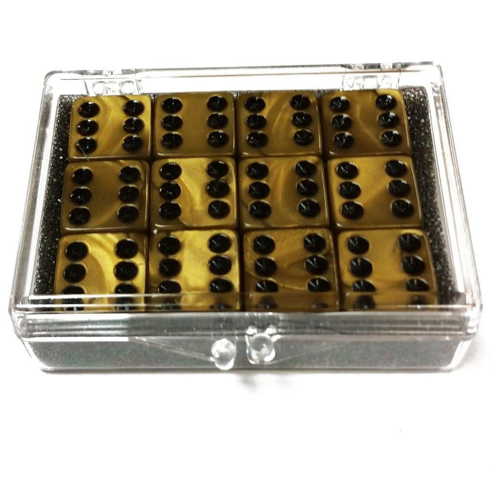 Set of 12 Olympic Color Marbleized Dice - Gold - in Acrylic Box