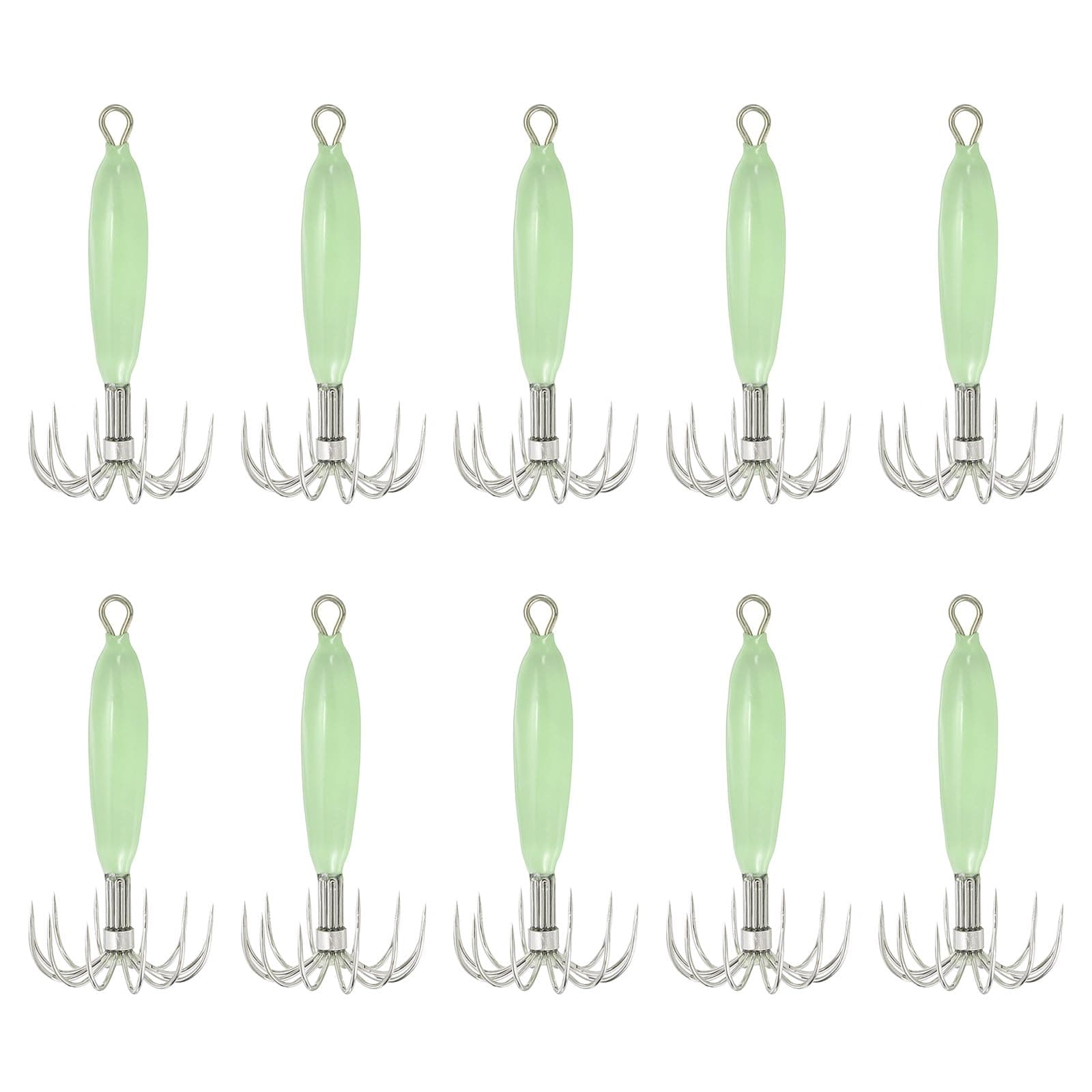 PATIKIL 12g Luminous Squid Jig Hooks, 10 Pcs Cuttlefish Sleeve Saltwater Fishing Lures Bait Jig Glow in Dark with 12 Stainless Steel Needles, Green