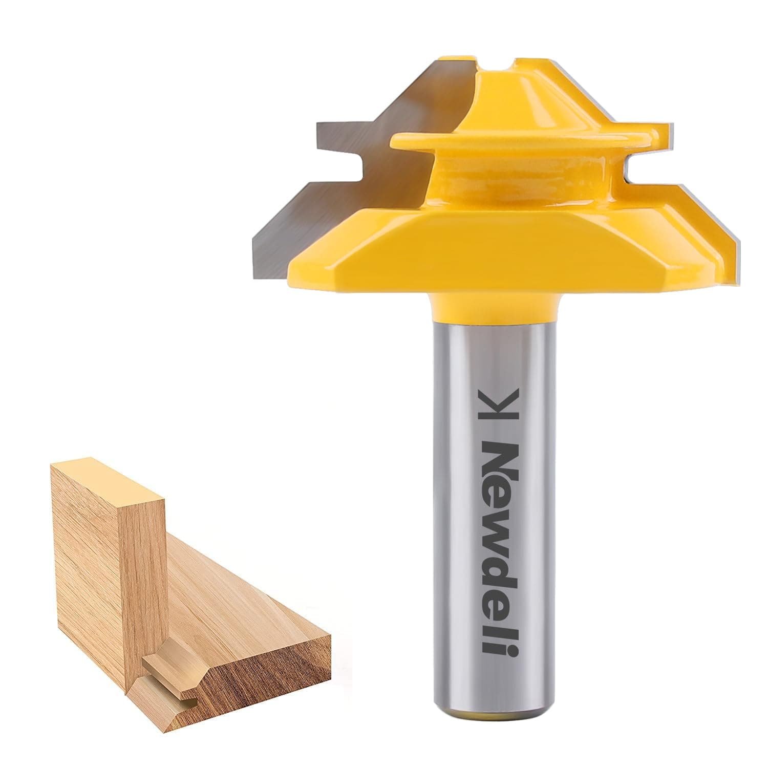 Newdeli 45 Degree Router Bit, Lock Miter Router Bit 1/2 Shank, 3/4 Stock Joint Router Bit, Suitable for 90-Degree Tenon Joint Woodworking
