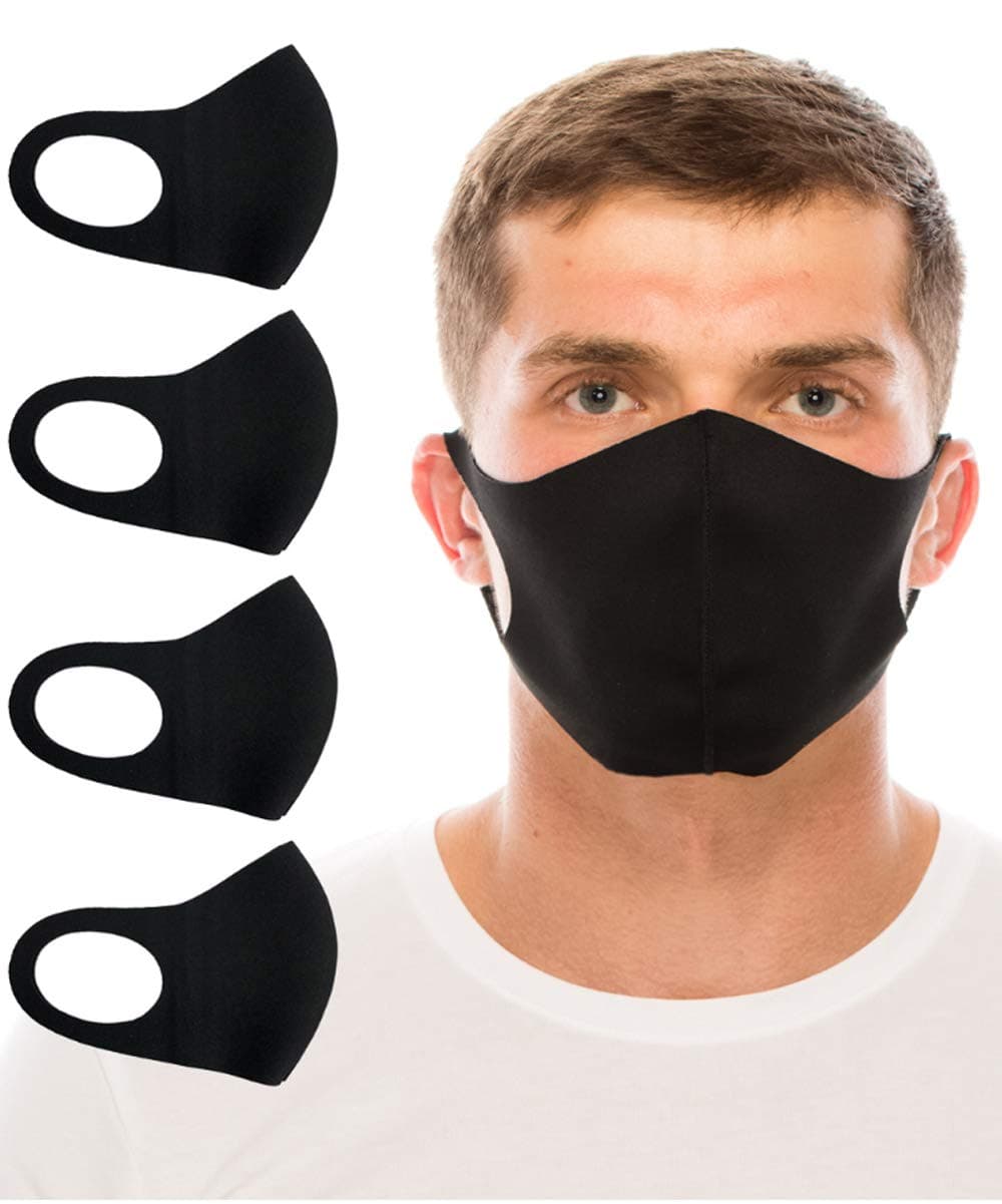 Cloth Face Covers, Economy Pack of 4, Thin Breathable Single Layer, Washable, Reusable Mask, Unisex, Laser Cut - Black mask