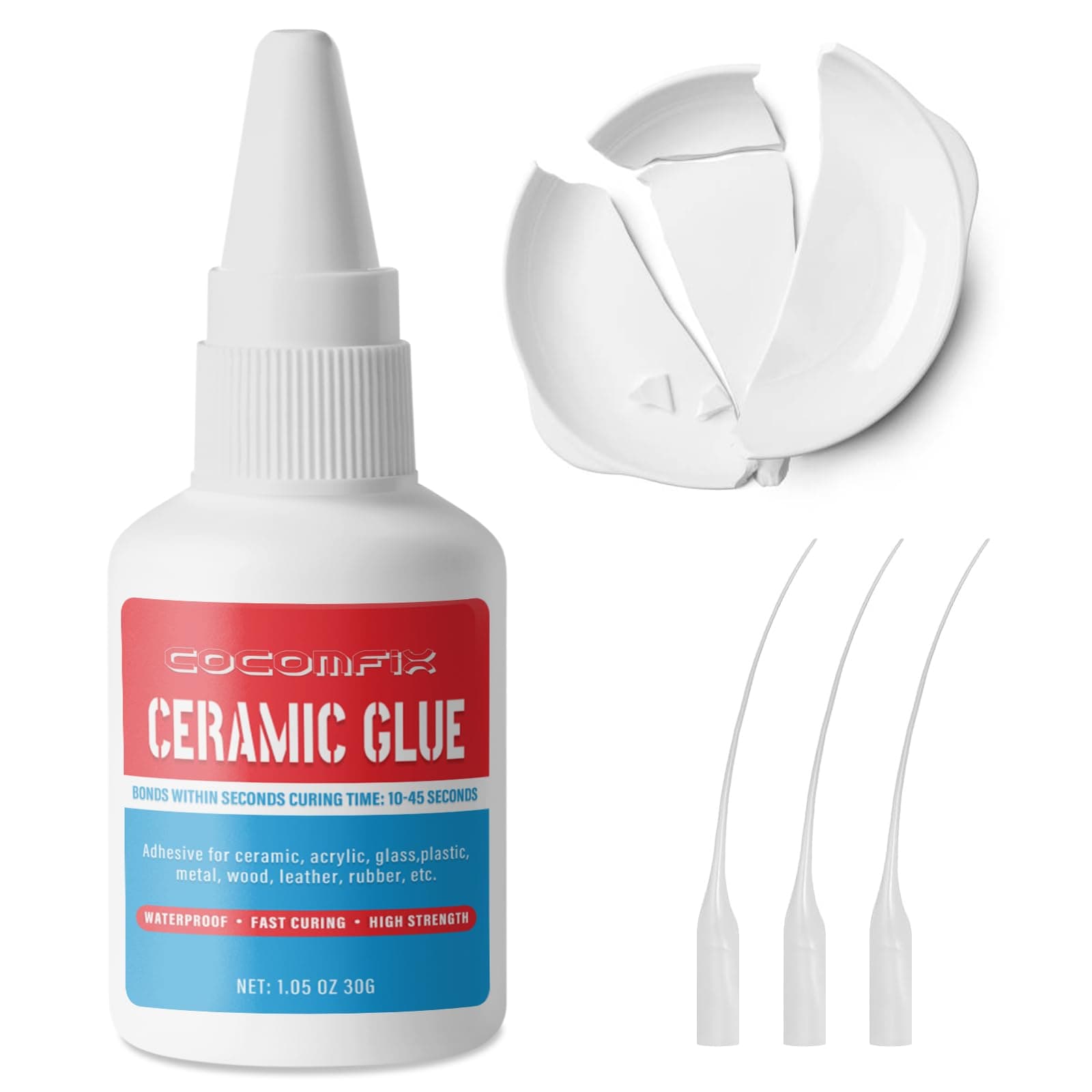 Waterproof Ceramic Glue - 30g Clear CA Glue for Pottery & Porcelain Repair, High Temperature Resistant, No Smell After Cure and Food Grade & Invisible Fix
