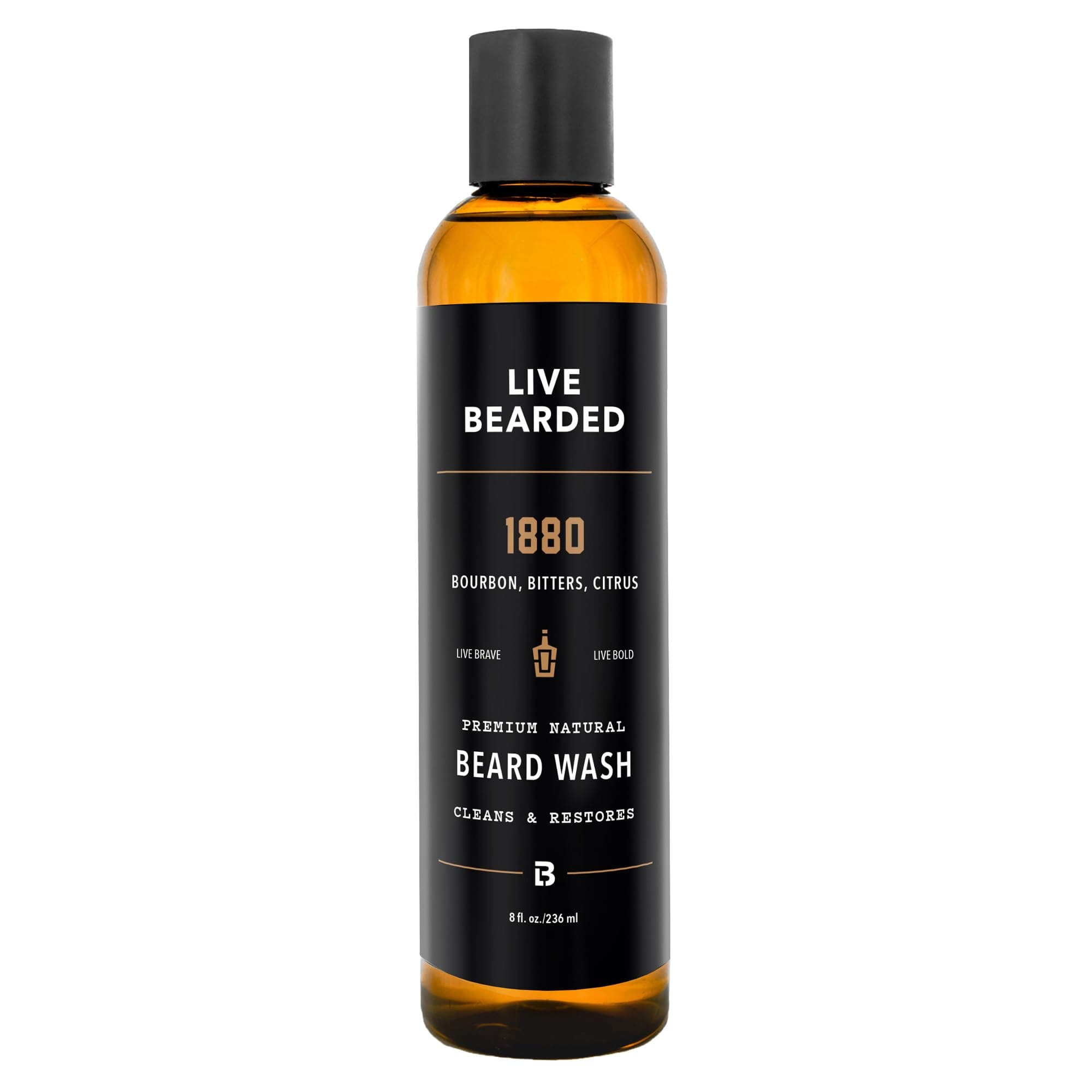 Beard Wash, 8 fl oz - Water-Based Face Cleanser with All-Natural Ingredients for a Gentle, Deep Clean - Made in the USA | 1880 Scent - Bourbon, Bitters, Citrus