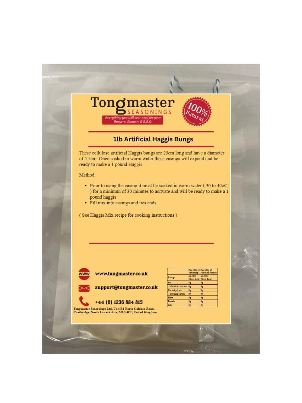 5 x Artificial Haggis Bung Casings