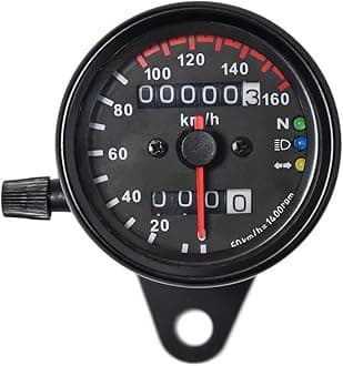 0021 KM/H Diameter 2.56 Inches Mechanical Motorcycle Speedometer Dual Odometer Gauge with Led Backlight Neutral Headlight Turn Signal Indicator Stainless 12V Black