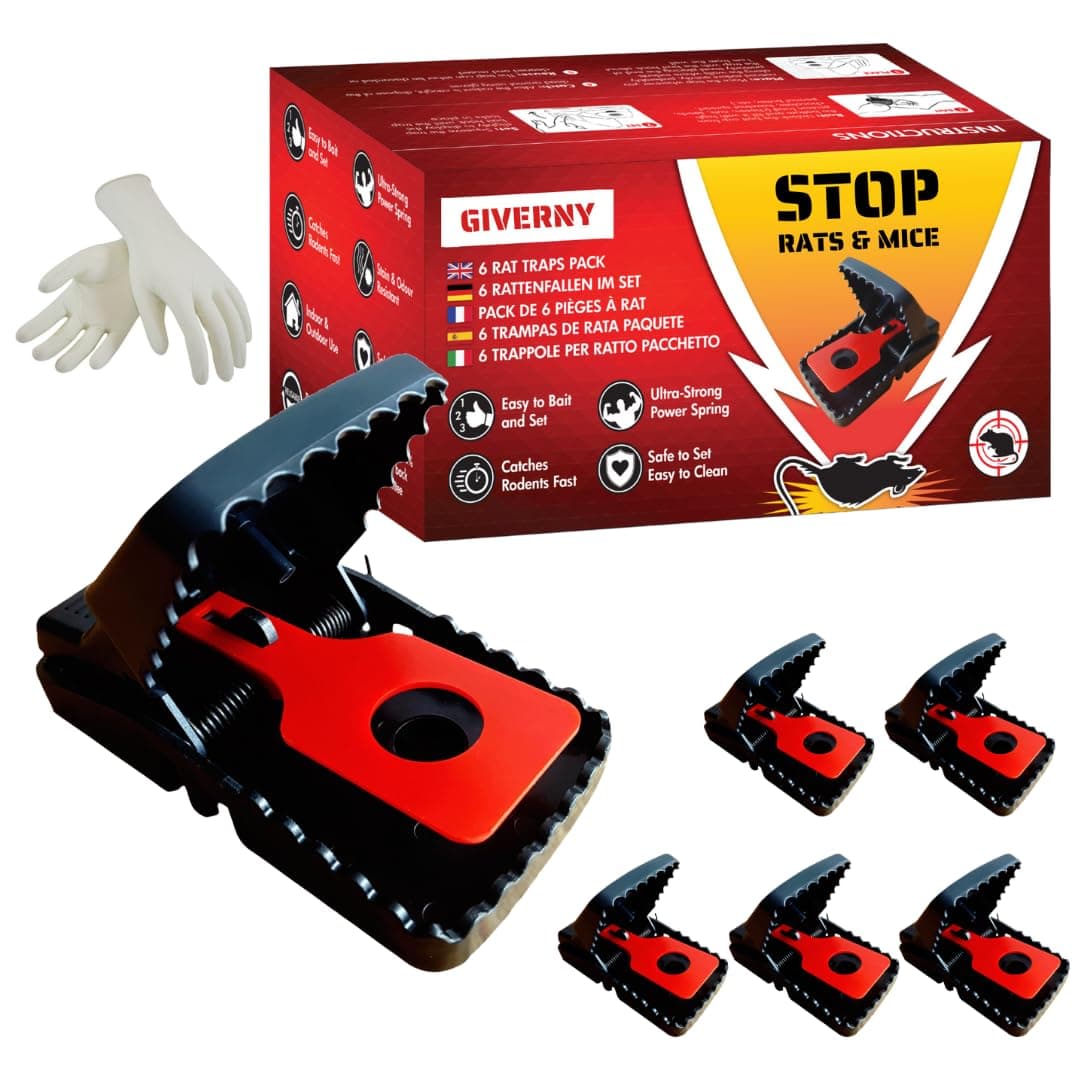 GIVERNYRat Traps, Mouse Trap for Home Use Indoor and Outdoor, Humane Easy to Bait Mice and Rats Killer, House Pest Control Snap Mousetrap, Rodent Killer Mousetraps that Kill Instantly, 6 Pack