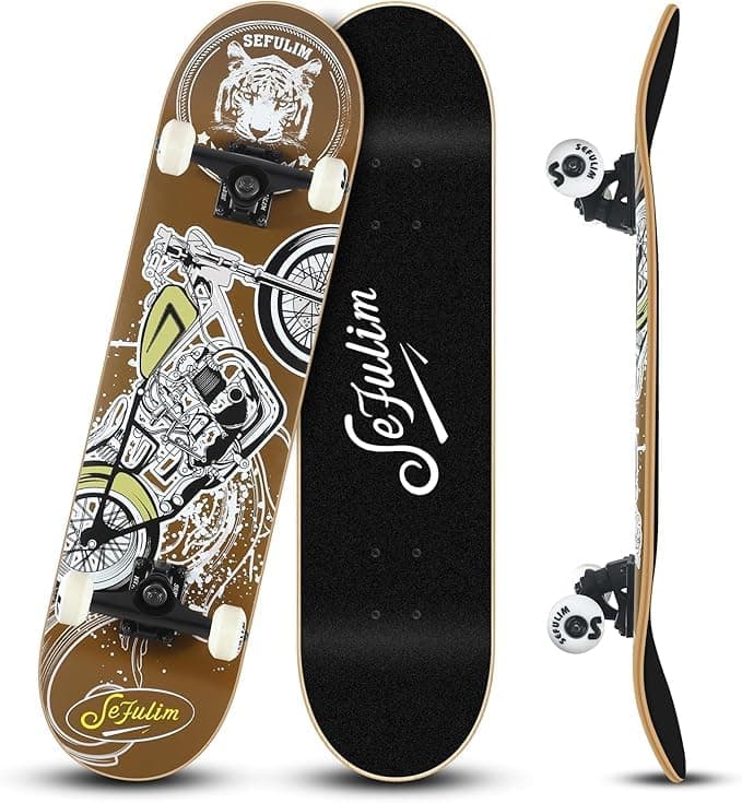 - Sefulim 31 x 8 Inch Complete Skateboard 7 Layer Canadian Maple Double Kick Deck Concave Cruiser Trick Skateboard for Boys Girls Teens Adults Beginner 