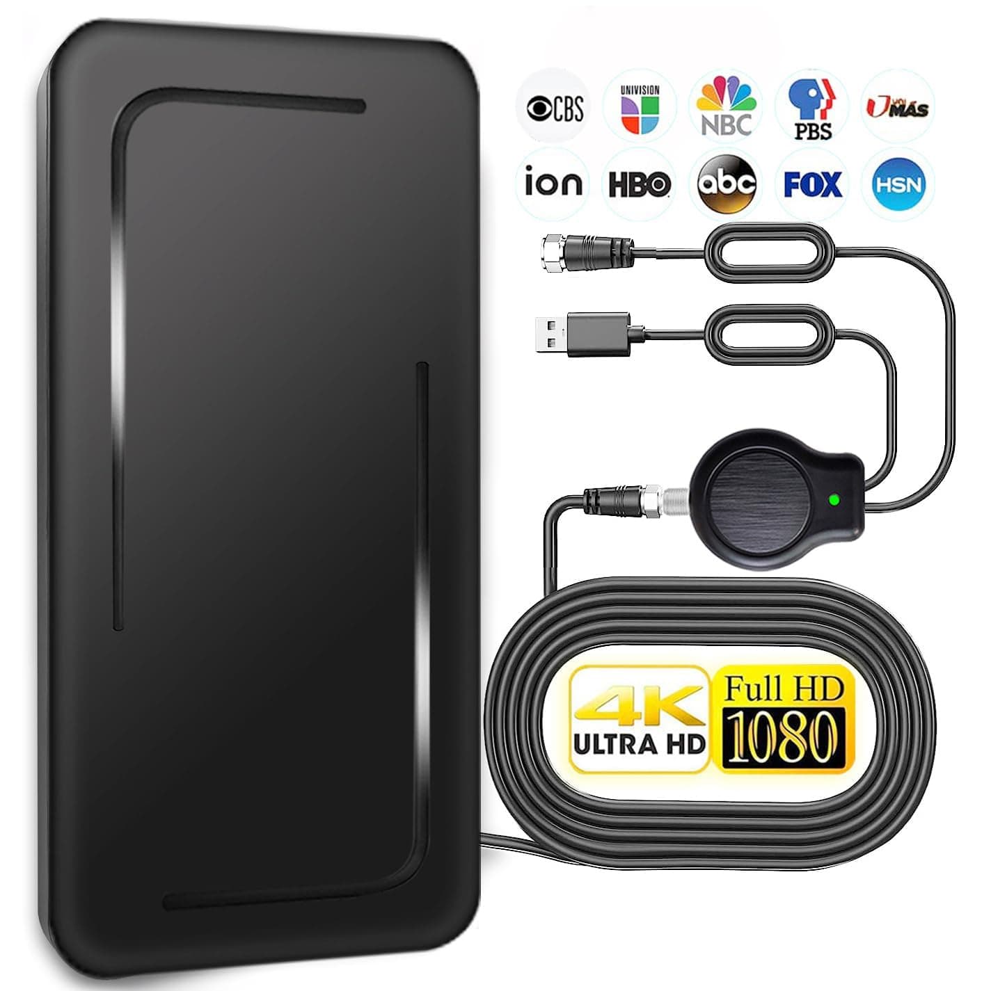 TV Antenna, TV Antenna for Smart TV Indoor Long 520+ Miles Range Support 8K 4K 1080p All TV's VHF UHF, Powerful TV Antenna Indoor with Signal Booster 23ft Coax HDTV Cable/AC Adapter 360°Reception