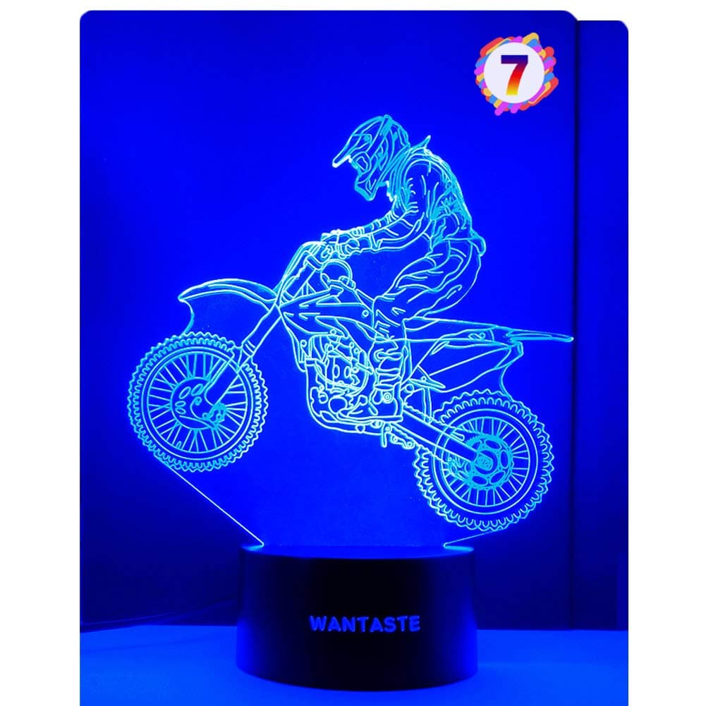 Motocross 3D Lamp Gift with Remote, Dirt Bike Decor Toys for Boys Girls Room, 7 Colors Changing Nightlight Bedside for Kids Baby
