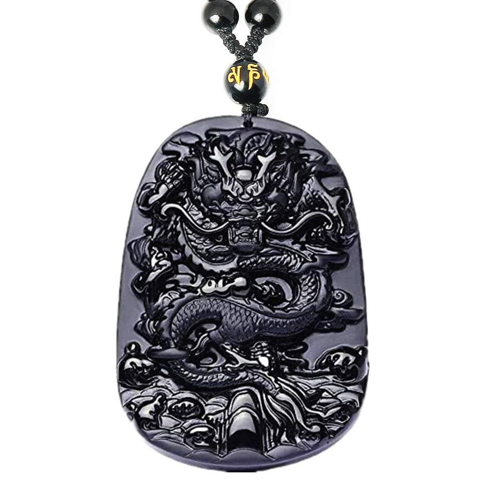 Natural Obsidian Necklace Lucky Amulet Protection Pendant with Adjustable Bead Chain Black Crystal Talisman Spiritual Jewelry Gift for Men Women