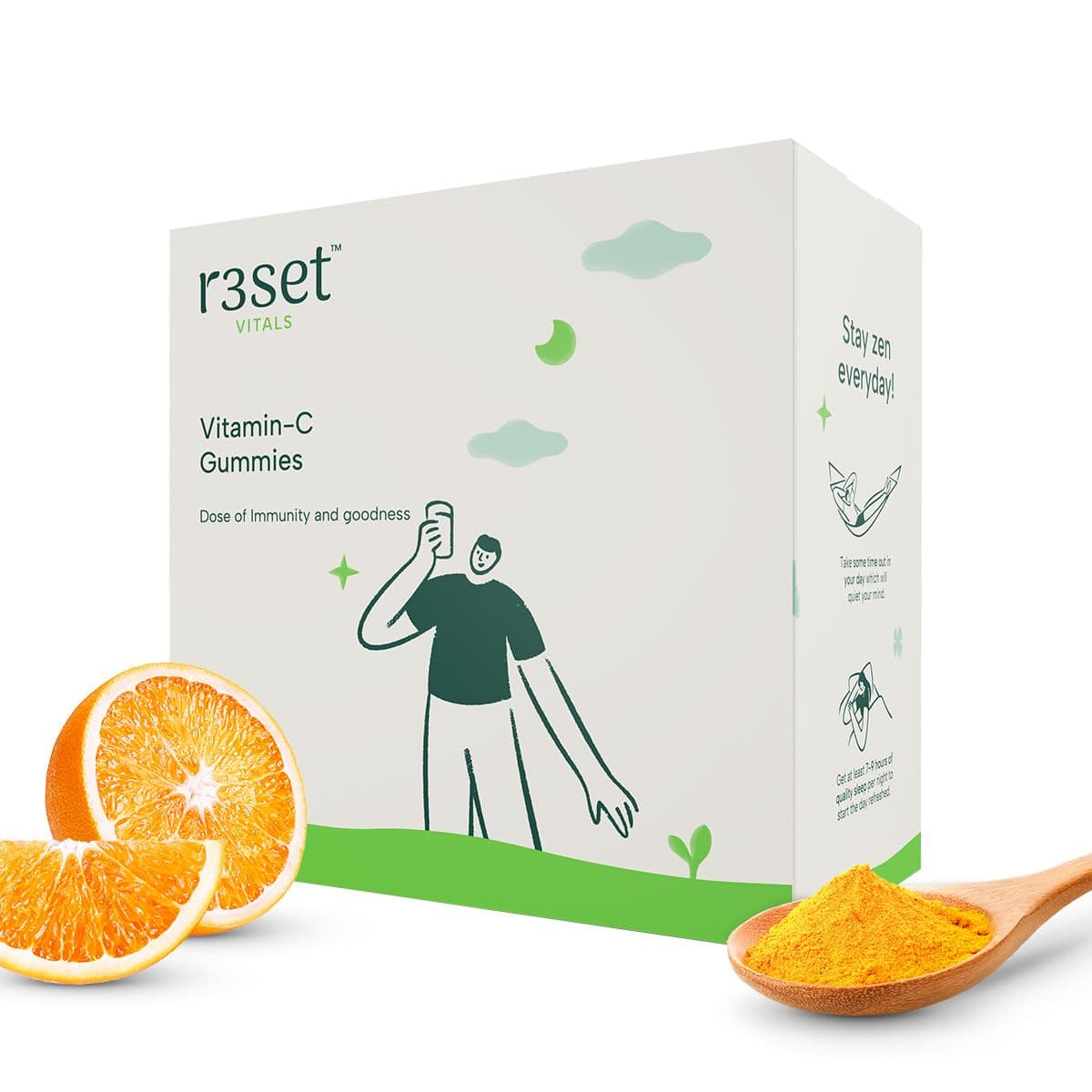 R3SET Vitamin C Gummies | Boosts Immunity and improves Skin Glow | Support Overall Wellness | Vegan | Gluten-free, 60 gummies