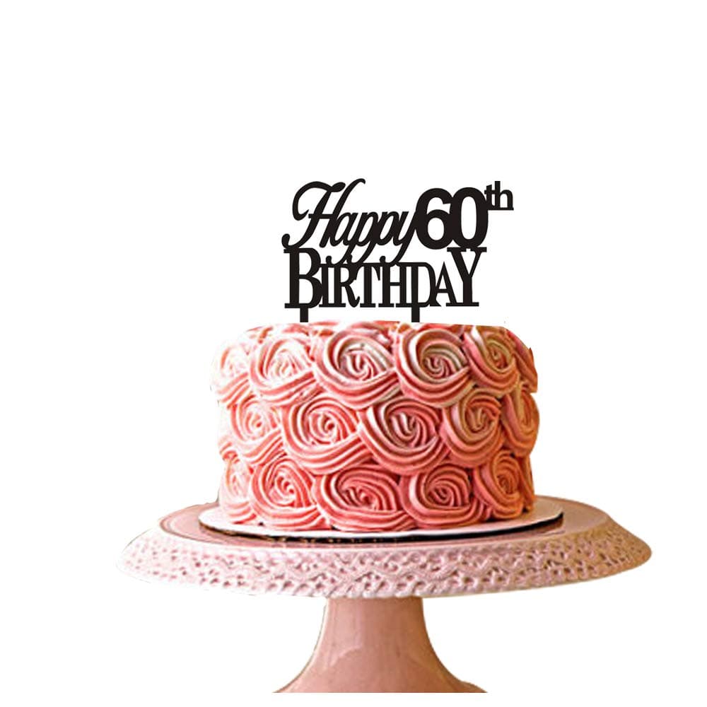 Happy 60th birthday cake topper for 60th birthday party décor black acrylic santonila