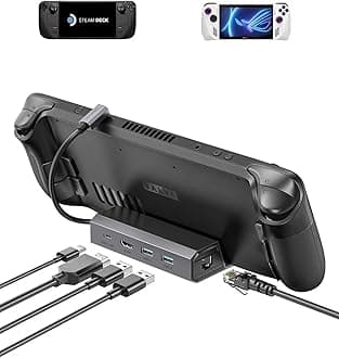 JSAUX Upgraded Version 5-in-1 Docking Station 4K@120Hz Steam Deck/ROG Ally X/Legion Go/MSI Claw Support HDMI 2.1/100Mbps Wired LAN/USB 2.0/100W Charging Support 5-in-1 Steam Deck Dock-HB0602