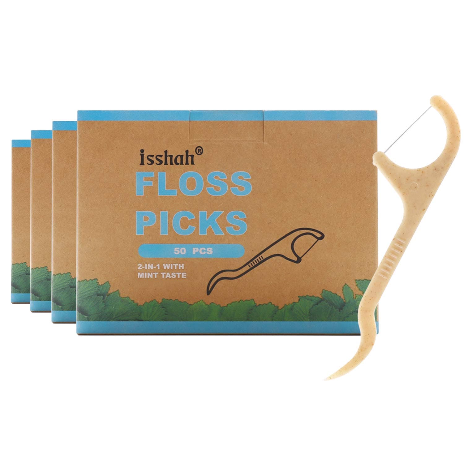 Natural Dental Floss Picks - 200 Count - PETA Approved, BPA Free, Vegan, Sustainable, Eco Friendly, Natural Dental Flossers by Isshah (Mint)