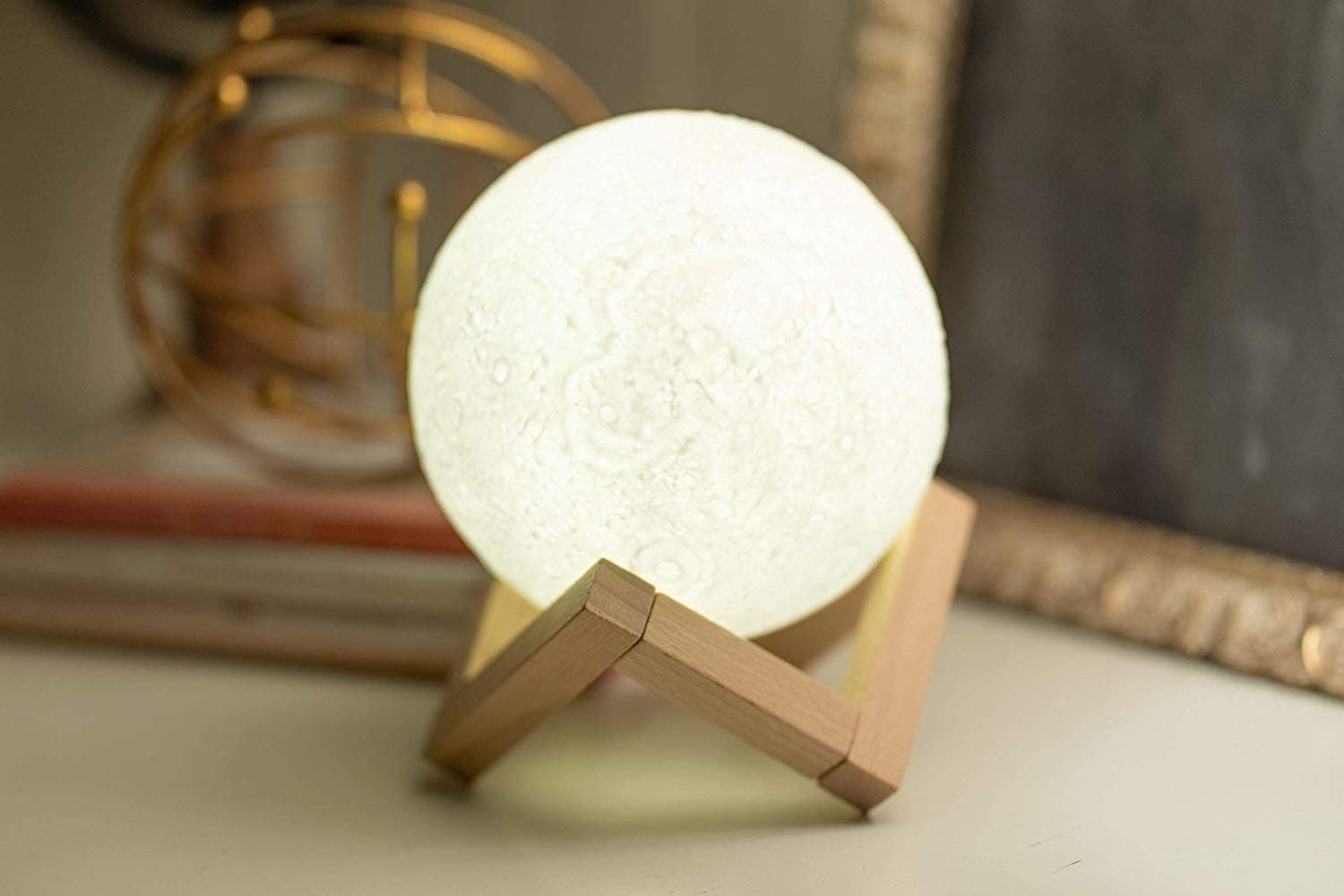 Civil Republic Moon Lamp 3-D Decorative Lights w/Stand for Indoor/Outdoor Decor w/Hanging Light String - 5.9" w/USB Charging w/LED Touch Control - Bedroom Nightlight