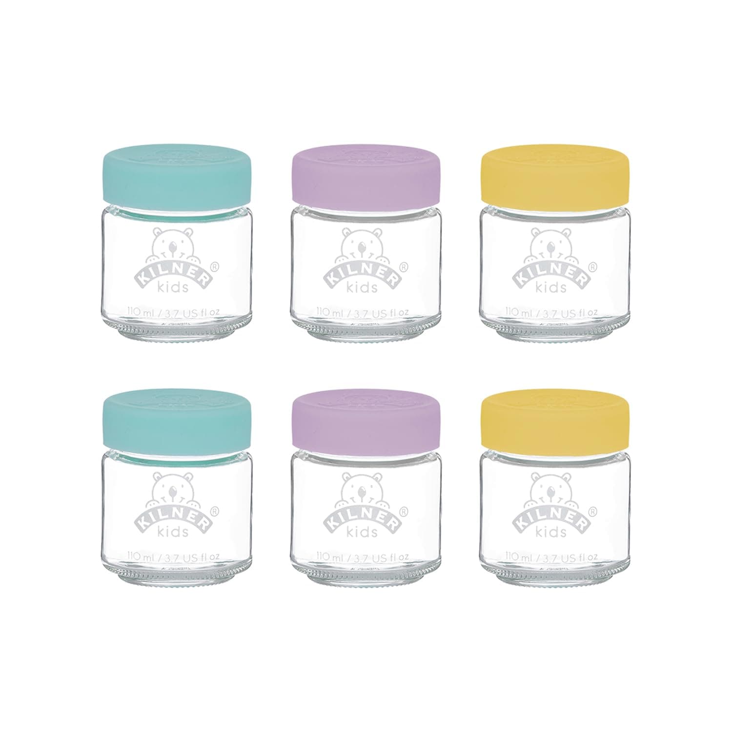 0025.016 Set of 6 Kids Jars 110ml, Glass,Yellow,purple
