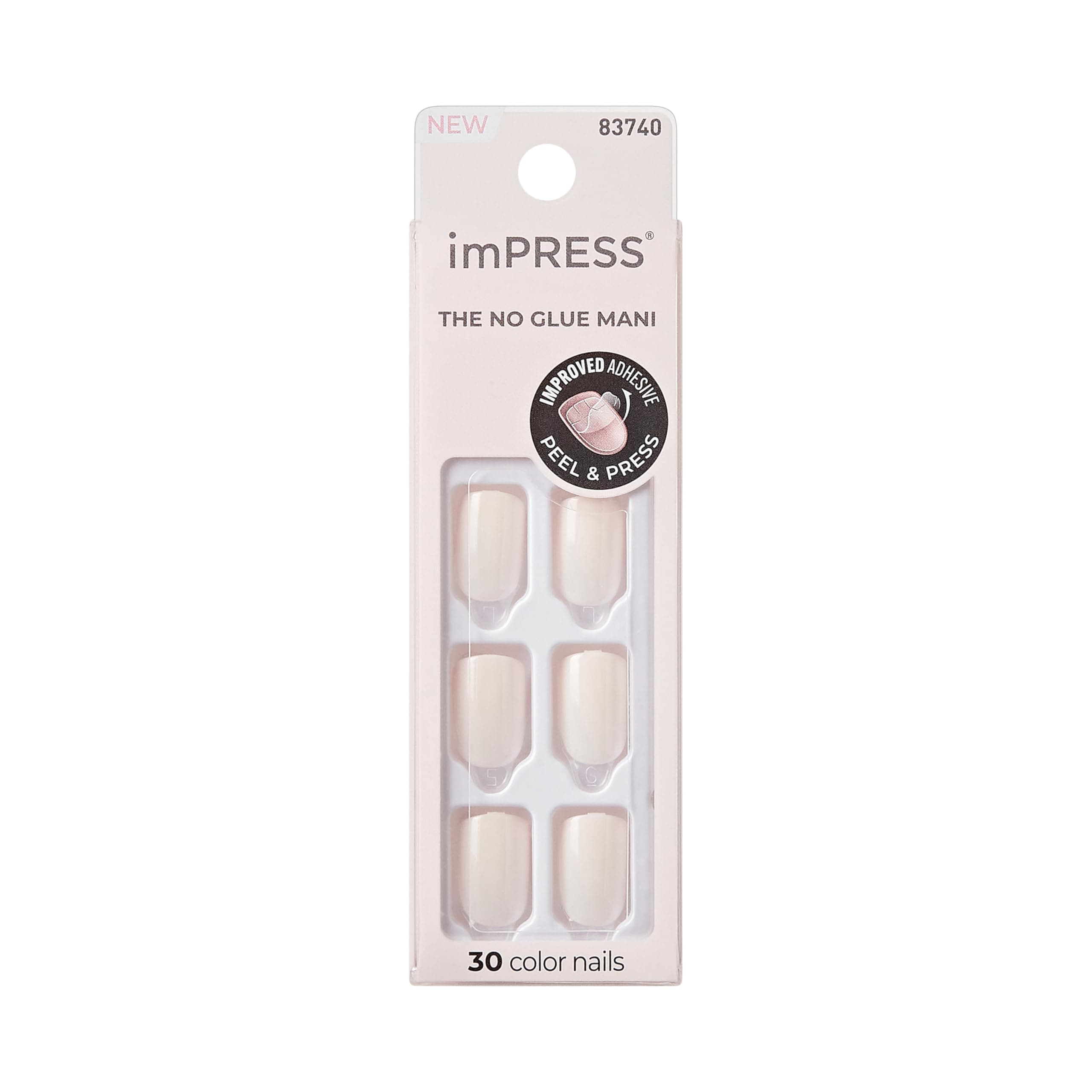 KISS imPRESS No Glue Mani Press On Nails, Color, 'Point Pink', Pink, Short Size, Squoval Shape, Includes 30 Nails, Prep Pad, Instructions Sheet, 1 Manicure Stick, 1 Mini File