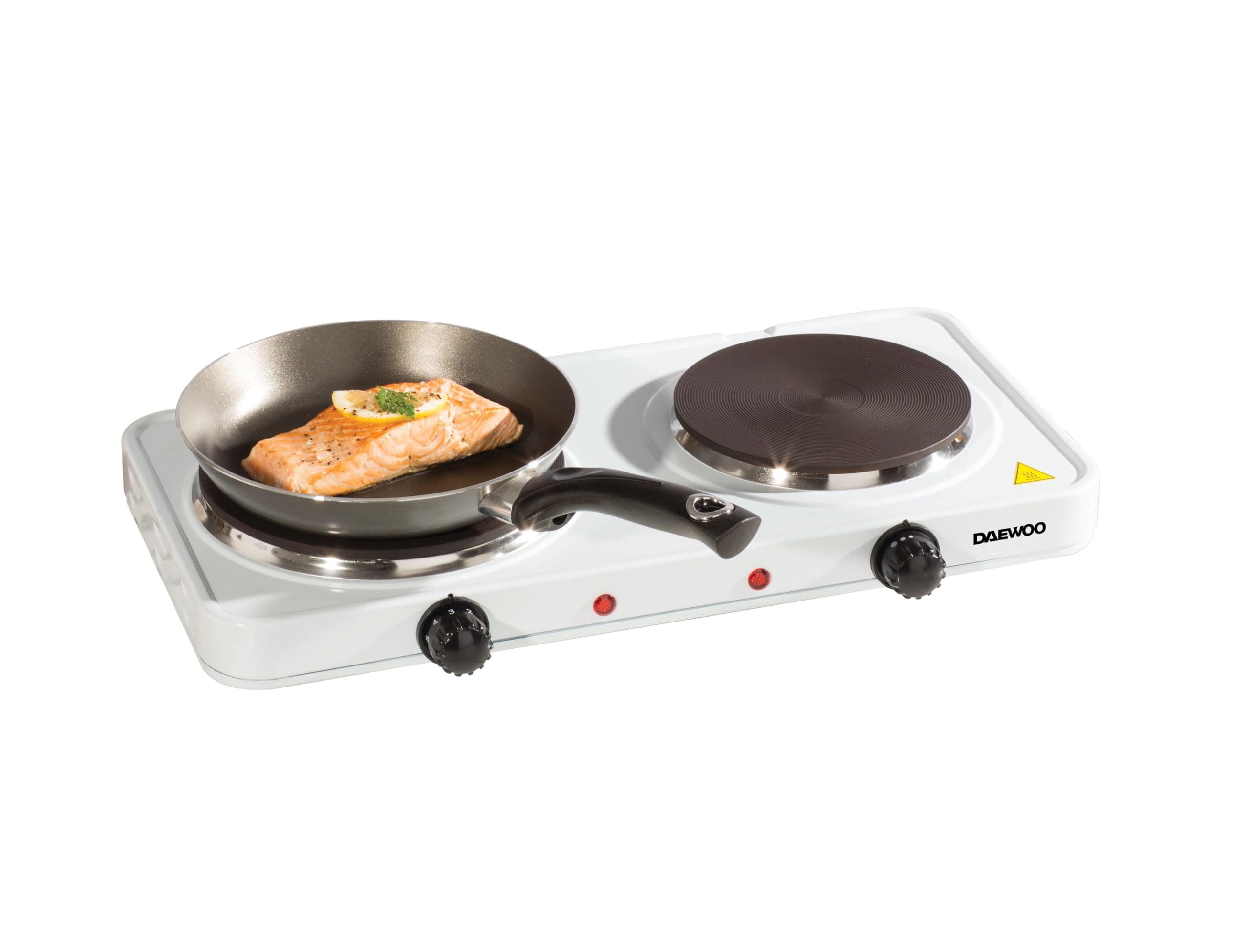 Daewoo Double Electrical Hot Plate, Dual Adjustable Thermostatic Controls, Non-Slip Feet, Compact And Portable With Indictor Light- White