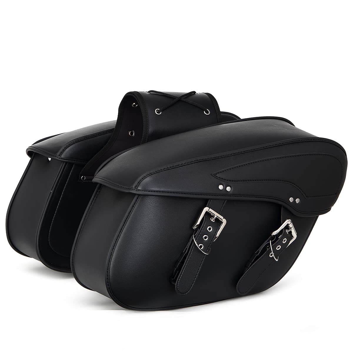 KIVIFIT Extra Large 2pcs Motorcycle Saddlebags Waterproof Synthetic Leather 2-Strap Saddle Bag Tool Bags (Black)