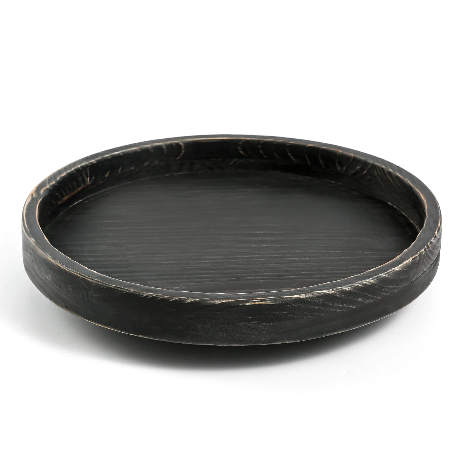 Juleduo 14 Inch Rustic Round Wood Lazy Susan Distressed Farmhouse Turntable Tray, Cabinet Organizer, and Dining Table (Black)