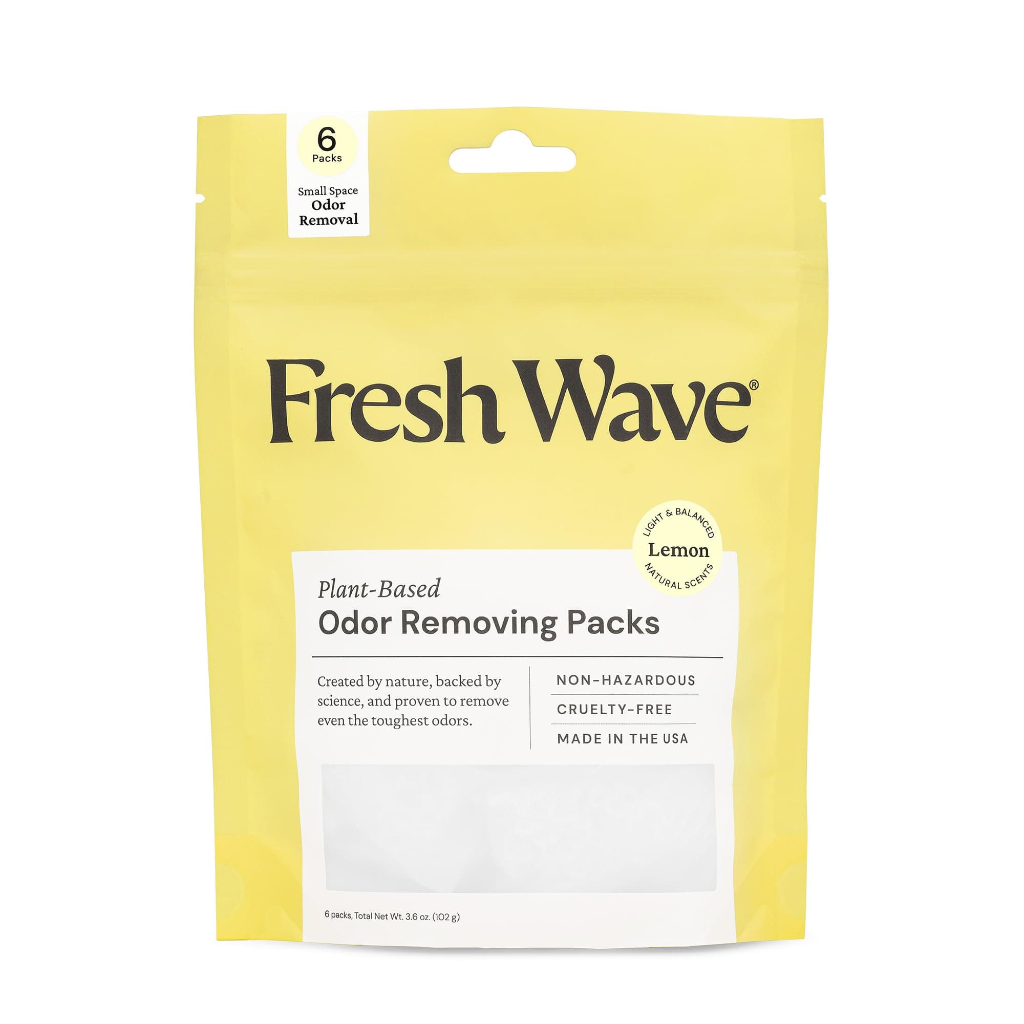 Fresh Wave Lemon Deodorizer & Odor Eliminator Pack | Set of 6 | Safer Odor Elimination in Tight Spaces | Natural Plant Derived Deodorizer | Home Deodorizer