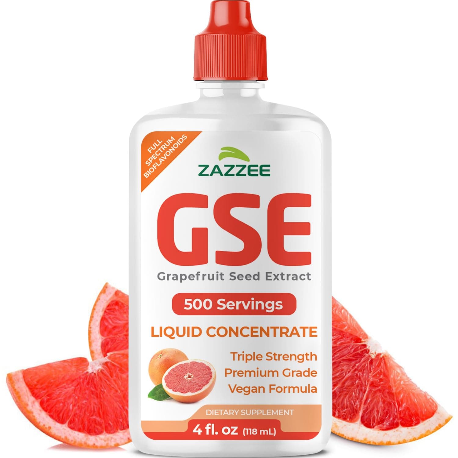GSE, 3X Triple Strength, 4 Ounces, 500 Servings, 300 mg per Serving, Premium Liquid Grapefruit Seed Extract Concentrate with Bioflavonoids, Vegan, Gluten Free, All-Natural, Made in The USA