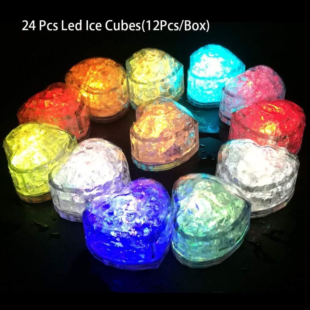 24Pcs Eruner Multicolor [Ice Cubes Light]-24 Pack of Decorative LED Liquid Sensor Ice Cubes Shape Lights Submersible LED Glow Light Up for Bar Club Wedding Party Champagne Tower Decoration