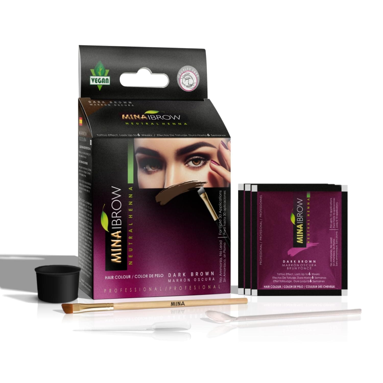 MINA ibrow Henna Dark Brown Regular Pack & Coloring Kit