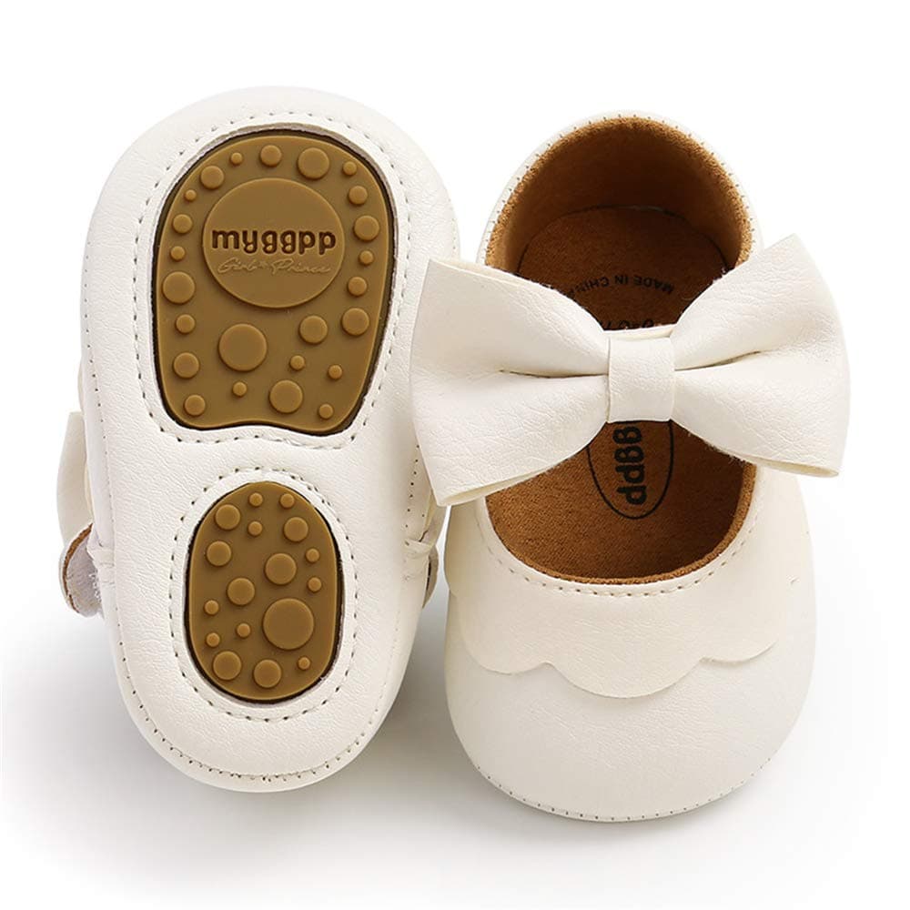 Baby Girls Mary Jane Flats with Bownot Non Slip Soft Sole PU Leather Newborn Infant Toddler First Walker Cirb Dress Shoes